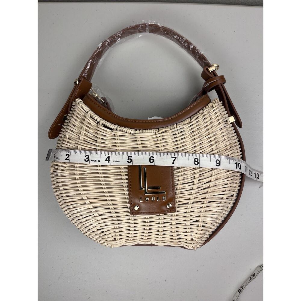 LOULU Woven Rattan Straw Saddle Bag Brown Faux Leather Handle Boho Purse - Picture 8 of 8